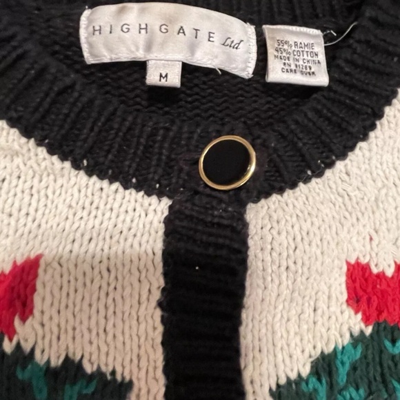 Ugly Christmas Sweater Poinsettias Cardigan Vintage High Gate Ltd Size M - Picture 4 of 6